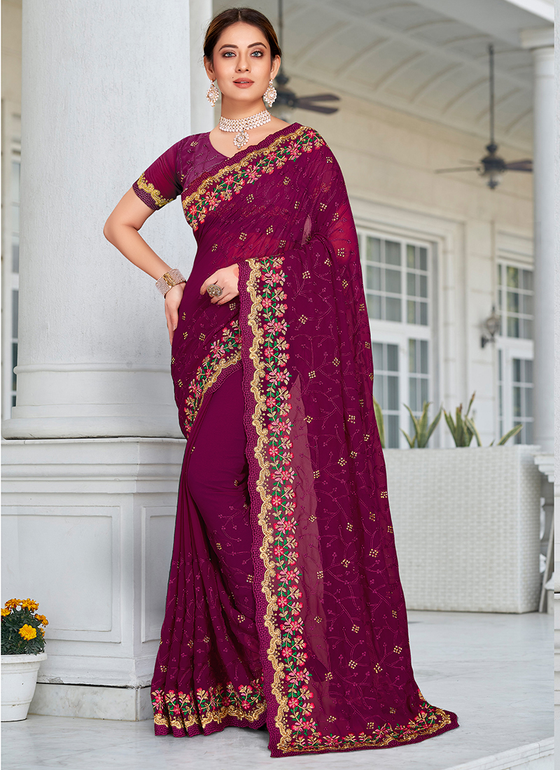 Buy Indian Pink Color Saree, Georgette Saree for Women, Heavy Party Wear  Saree, Embroidered Saree, Indian Wedding Saree, Pakistani Bridal Saree  Online in India - Etsy