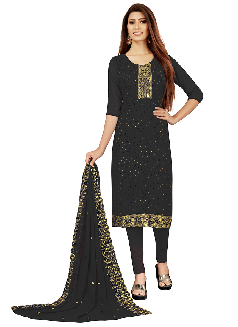 Black Cotton Churidar Salwar Kameez 183763 | Kurta neck design, Clothes  design, Indian outfits