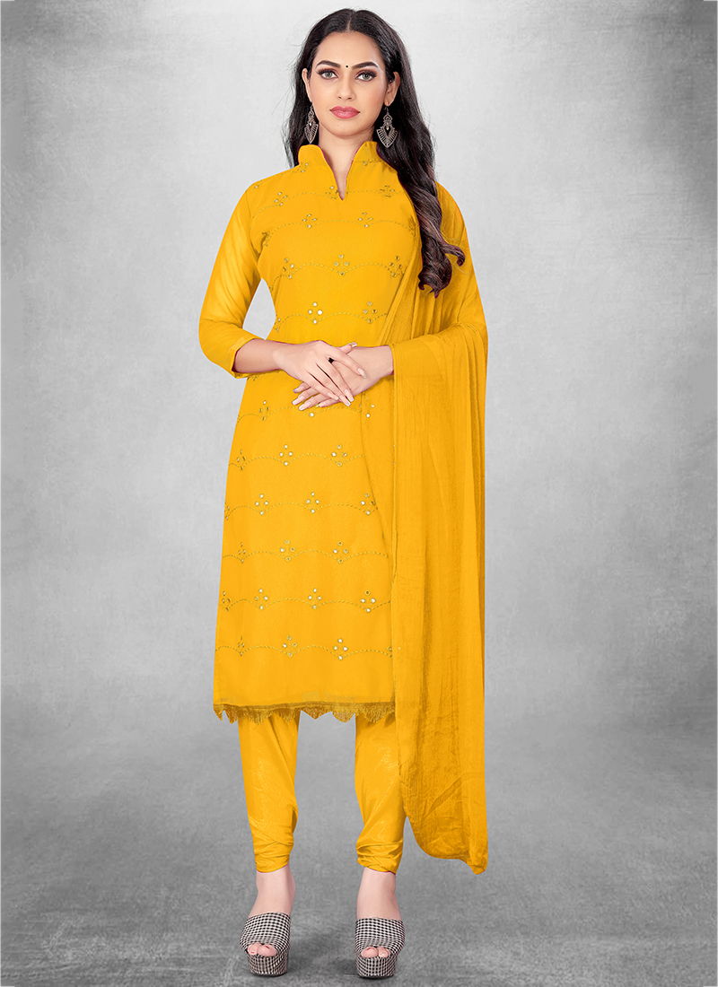 Online hand Embroidered Yellow churidar suit LSTV01099