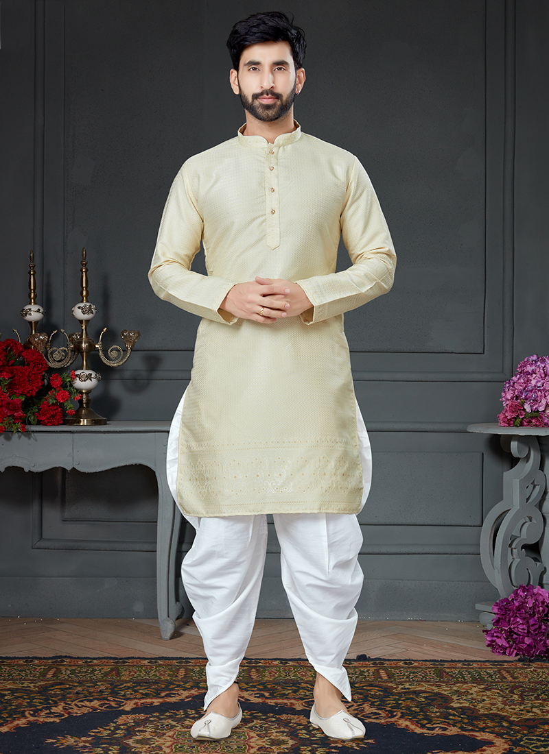 thumbnail image 2 of Men's Silk Kurta Pajama Set - Traditional Indian Banglori Silk Ethnic Wear 2 of 12