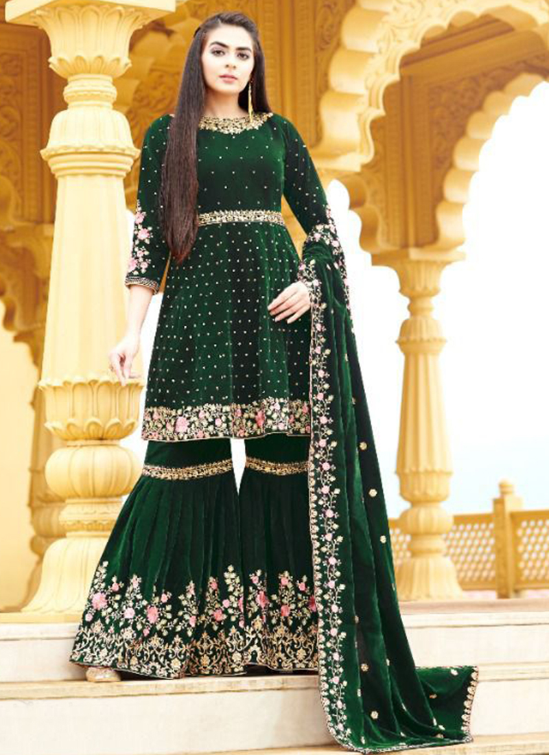 Beautiful Pakistani Designer Bridal Sharara Dress French Beige