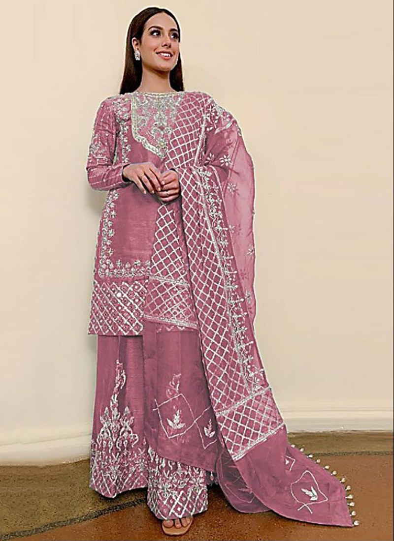 Buy Pink Pure Organza Wedding Wear Hand Work Pakistani Suit ...