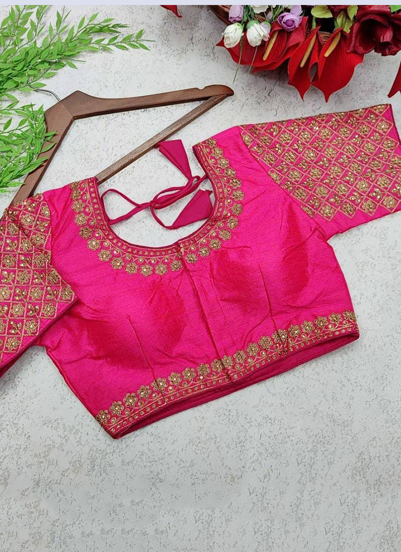 Buy Pink Phantom Silk Wedding Wear Zari Work Blouse Online From ...