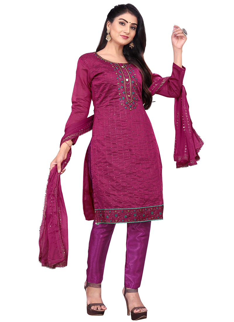 Beautiful Chanderi Cotton Salwar Suit With Dupatta | Metallic | AV0001 -  Boutique In Trichy