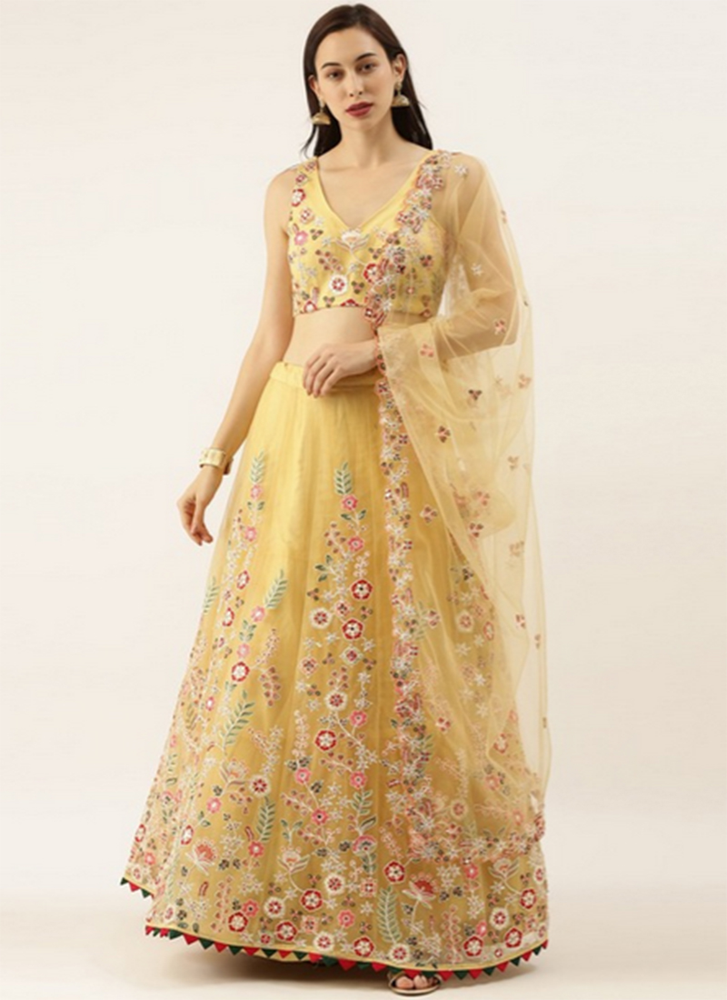 Yellow Net Sangeet Lehenga Choli In Net SFKHU8902 – ShreeFashionWear