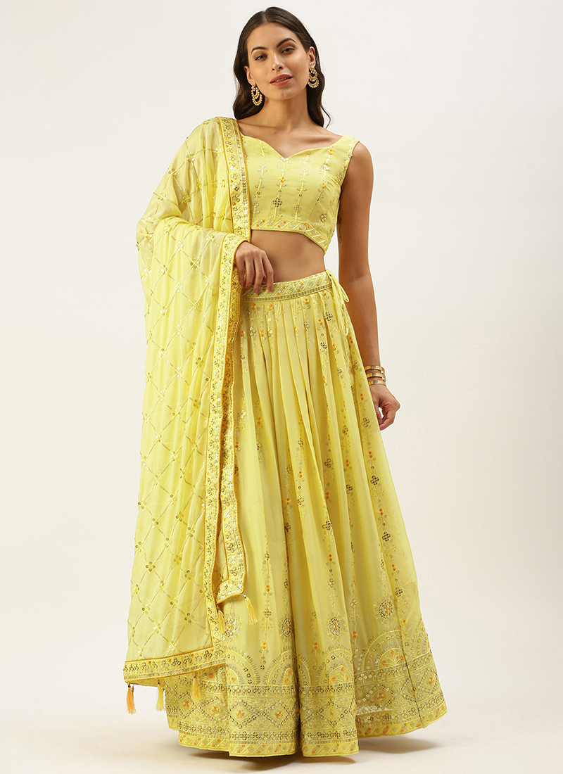 Buy Yellow Sangeet Organza Lehenga Choli Online : Malaysia - Lehenga