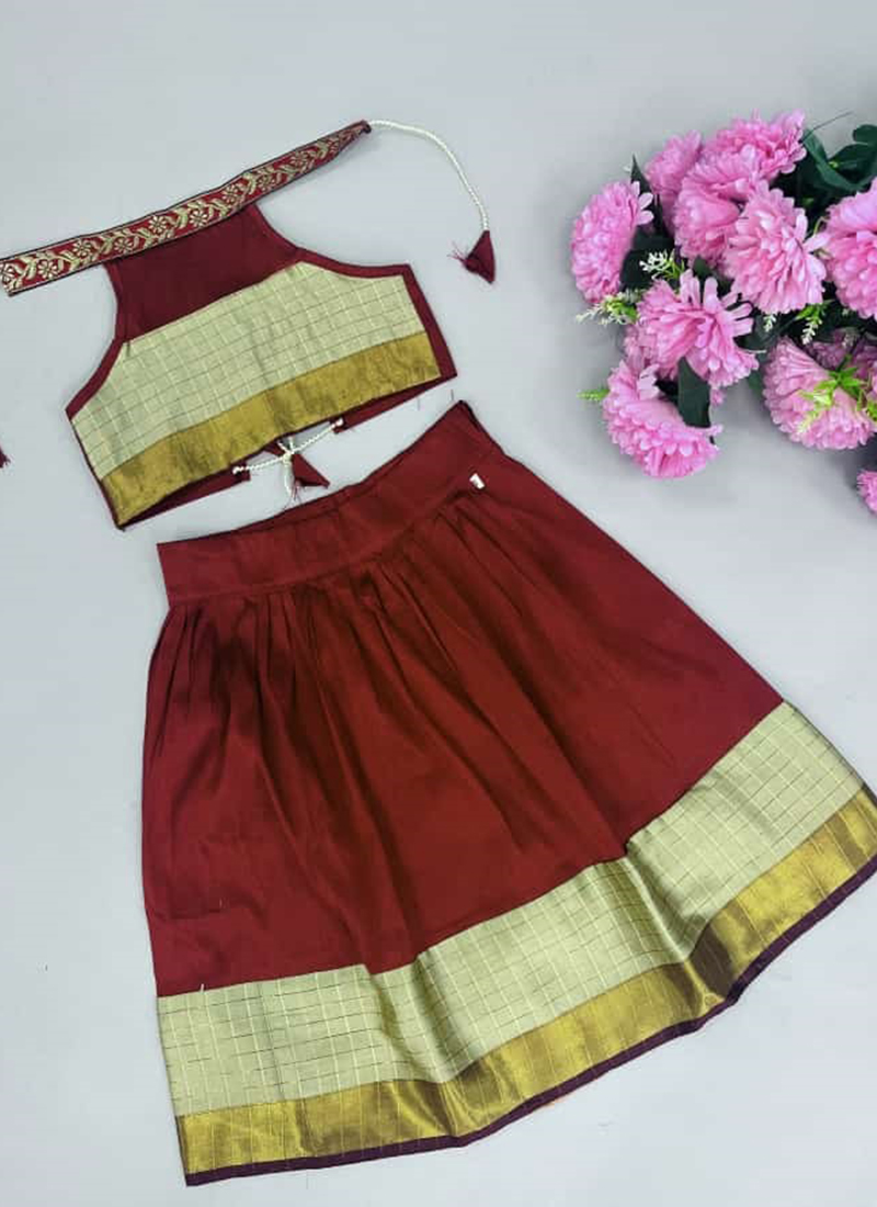 Maroon Silk Traditional Wear Weaving Kids Lehenga Choli ARH21 7