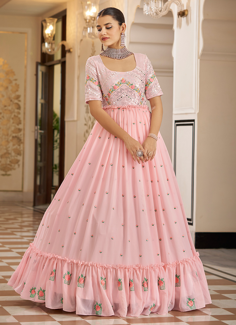 Georgette Party Wear Gown Dress Fawn - KhuranasMart.com