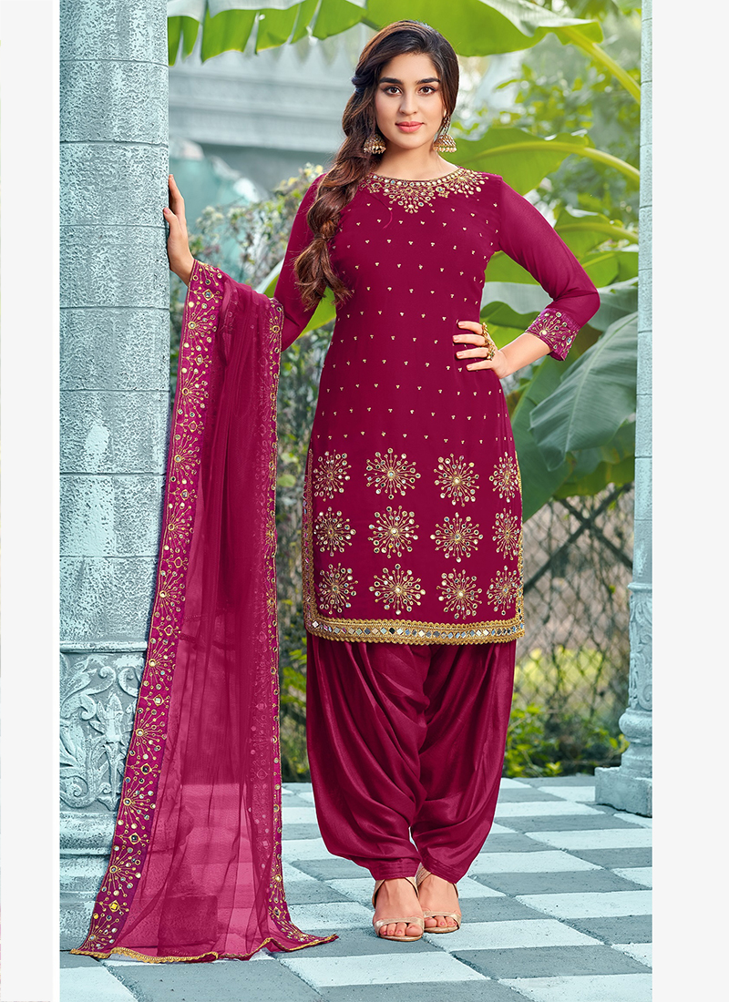 Buy Violet Faux Georgette Festival Wear Mirror Work Patiyala Suit ...