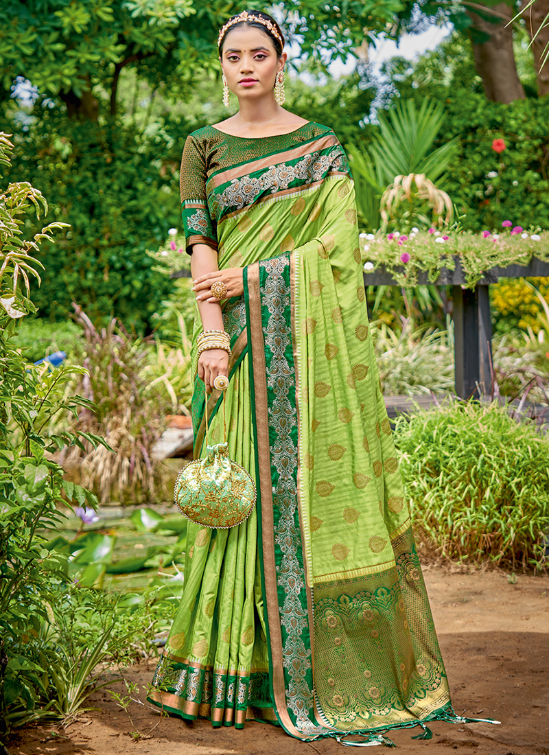 Light Green Banarasi Khaddi Saree – Wearitage India