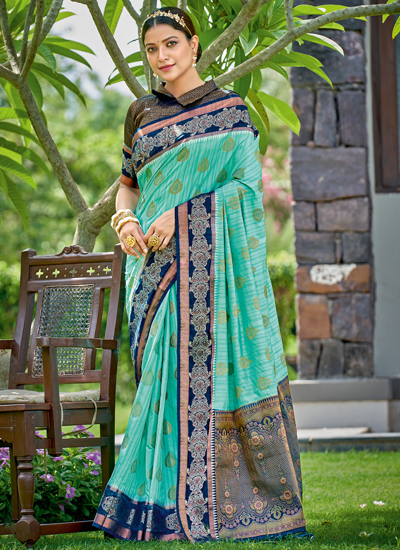 Turquoise Blue Banarasi Silk Traditional Wear Weaving Saree VARNIKASILK 1002