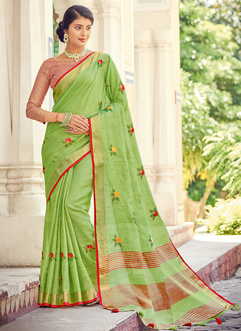 Linen party wear sarees best sale