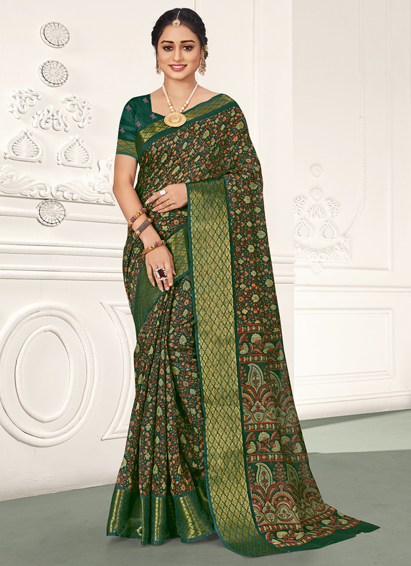 Embroidered Organza Saree in Pastel Green – Common Kiwi