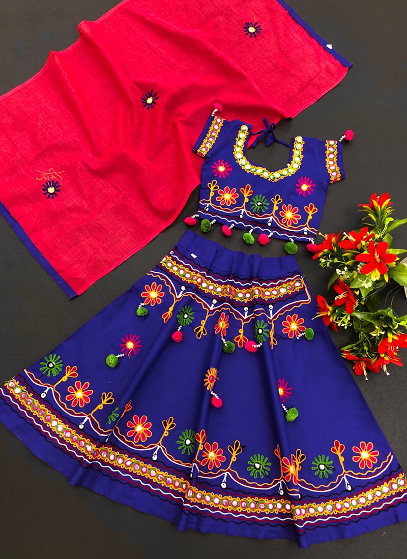 Buy Prawah Kids Girl's Traditional Mirror Work Embroidered Lehenga Choli  For Girls (2-3 Years, Black) at Amazon.in