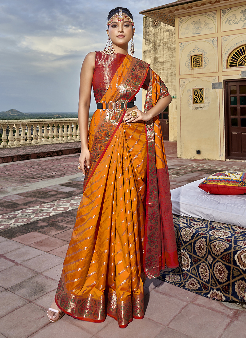 Buy ORANGE WOVEN SOFT Silk Saree With Contrast Pallu and Blouse for Women  Wedding,party & Festive Wear Indian Designer Saree Online in India - Etsy