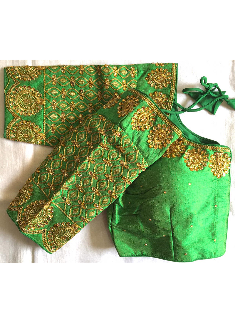 Buy Light Green Phantom Silk Wedding Wear Dori Work Blouse Online ...