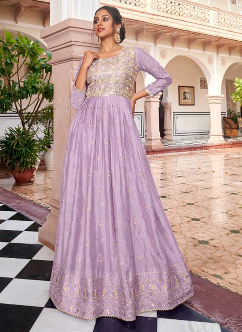 Women Party Wear Designer Purple Colour Chinnon Fabric Sequence Embroidery Worked Saree Collection