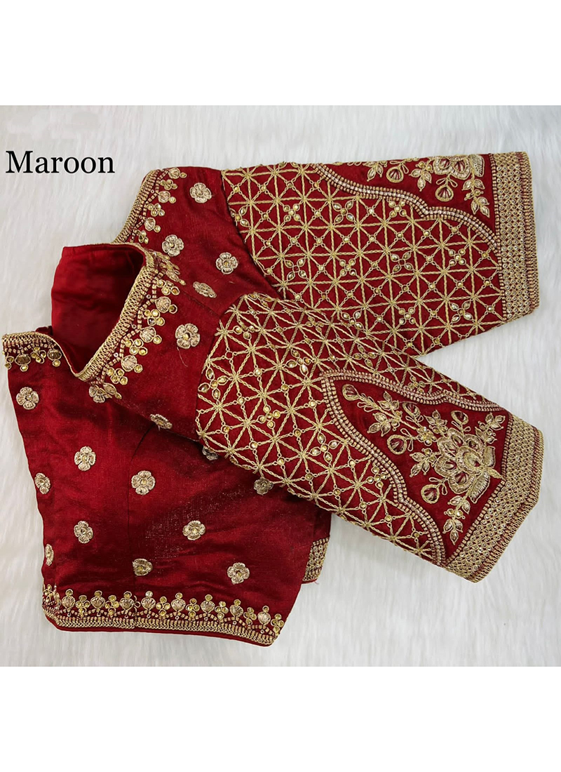 Maroon Phantom Silk Wedding Wear Embroidery Work Blouse RF136 8