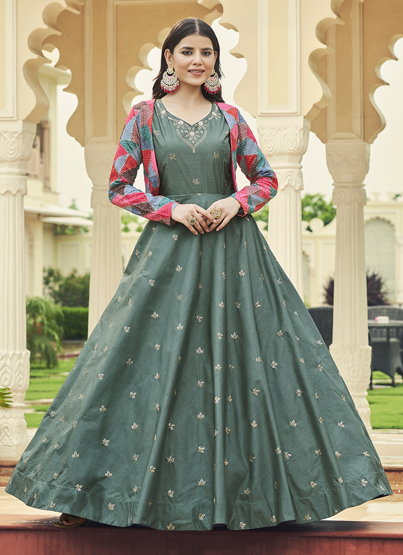 Embroidered Georgette With Mirror Work Stitched Anarkali Gown