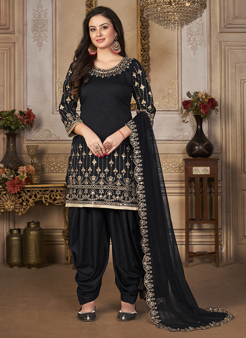 Buy Black Art Silk Diwali Wear Embroidery Work Patiyala Suit Online ...