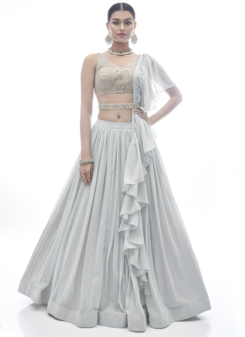 Grey Color Marriage Special Georgette Lehenga Choli main image 1