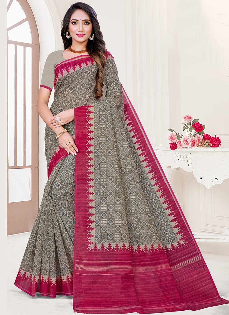 Buy Fancy Beige Cotton Regular Wear Printed Saree Online From Wholesale  Salwar.