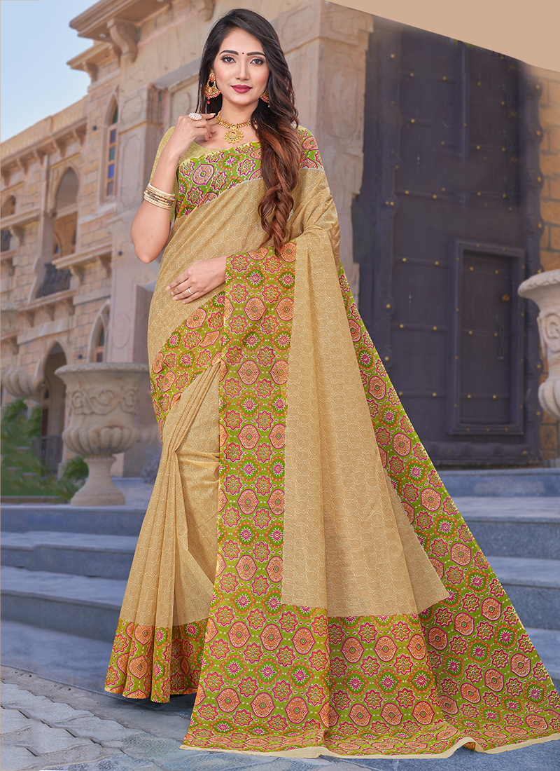 Beige Georgette Digital Printed Saree Latest 5571SR01