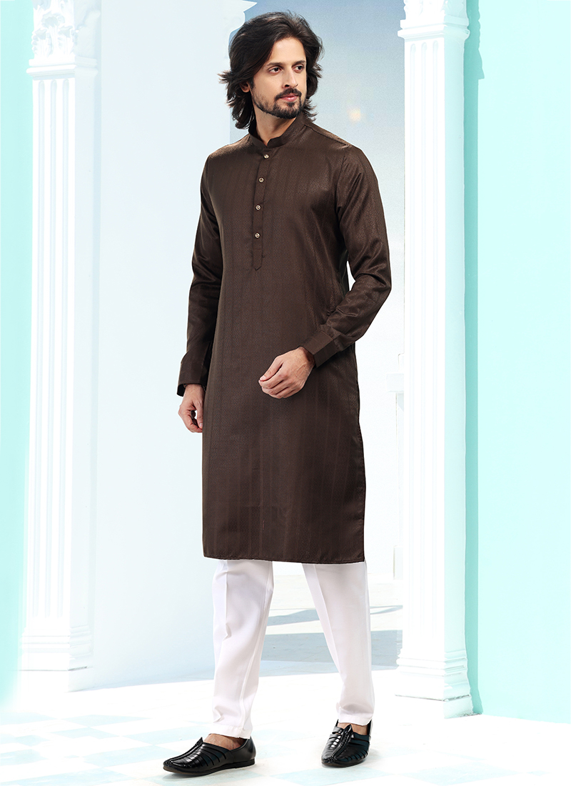 Buy Coffee Silk Traditional Wear Weaving Kurta Pajama Online From ...