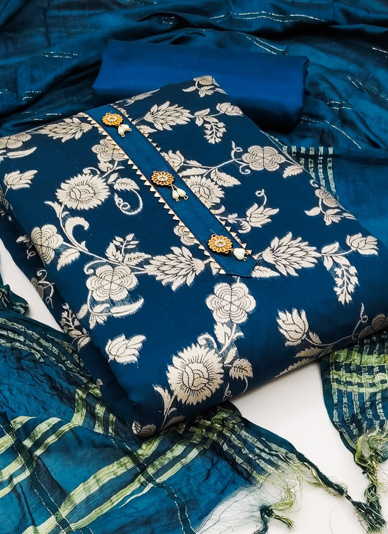 Sky Blue Banarasi Silk Dress Material