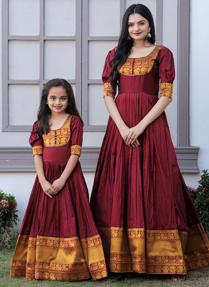 Hand Work Beautiful Mother and Daughter Combo Dresses WJ52116
