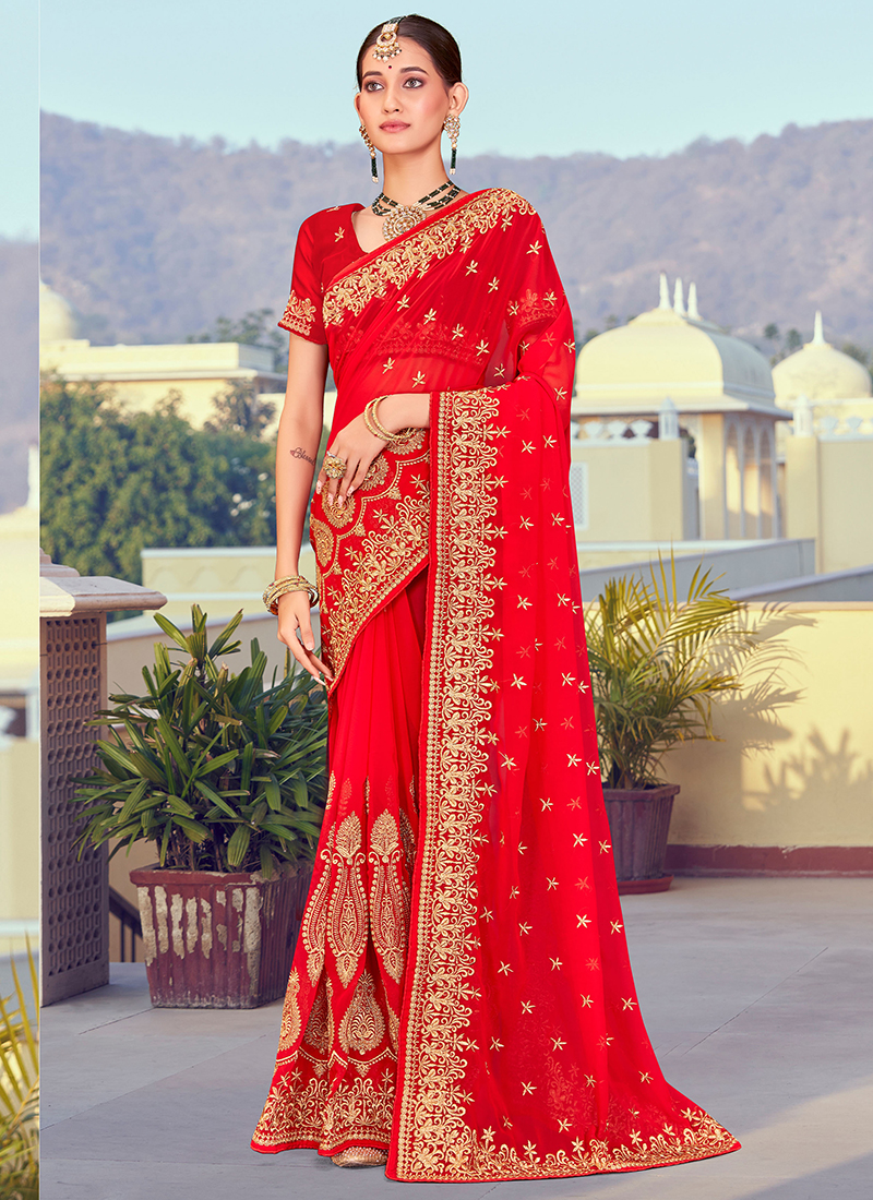 Heavy Silk Gajari Red Saree For Wedding