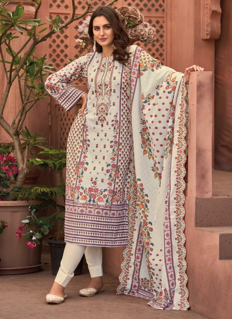 Cream Cotton Casual Wear Embroidery Work Pakistani Suit BINSAEEDLAWN2 20001