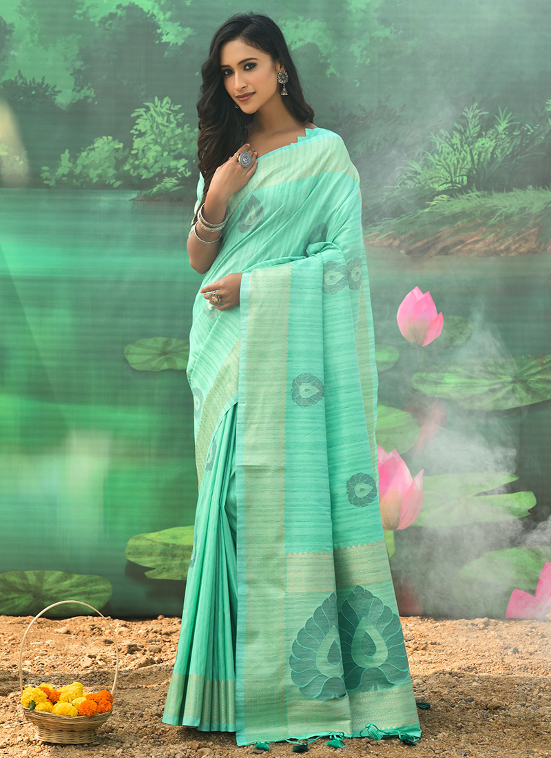 Buy Light Green Mulberry Silk Festival Wear Weaving Saree Online From  Wholesale Salwar.