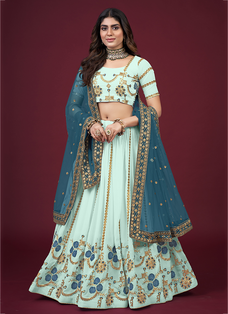 Turquoise Bridesmaid Lehenga Choli In Organza 2303LG02