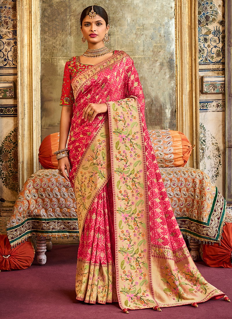 Designer Pink Mothda Saree with Heavy Pallu Handwork - Rana's by Kshitija