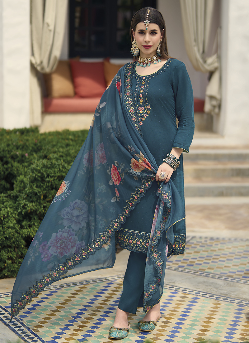 Multicolor Silk Embroidered Salwar Suit Set 5068SL05