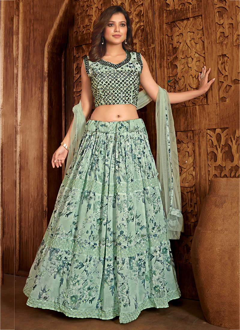 Buy Aqua Blue Net Embroidered Sequance Work Wedding Wear Lehenga Choli  Online