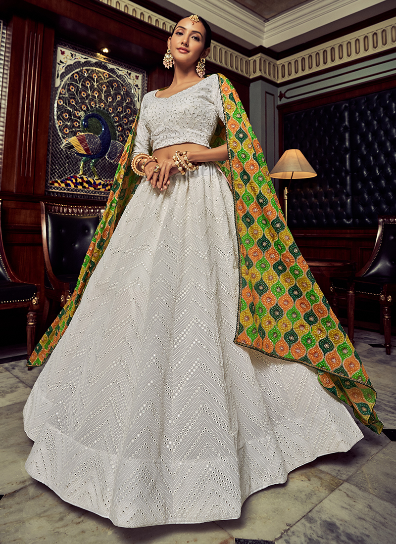 Buy Lovely White Floral Digital Printed & Embroidered Lehenga Choli –  Empress Clothing