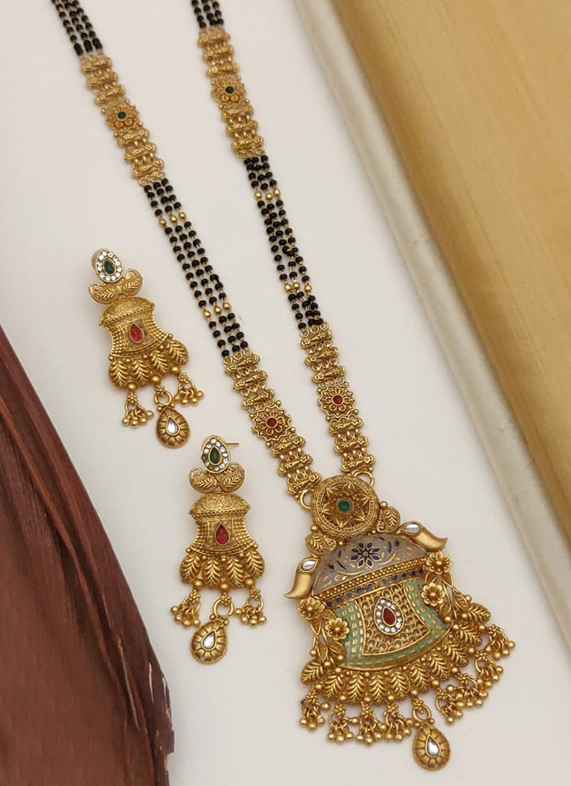 Gold Plated Oxidised Temple Mangalsutra With Earrings – Silvermerc Designs
