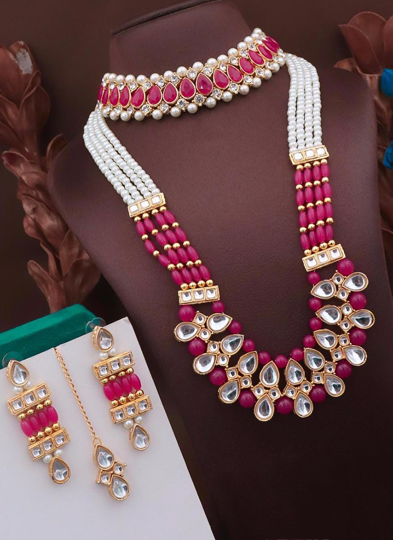 Buy Rani Premium Quality Kundan and moti Combo set Earrings And