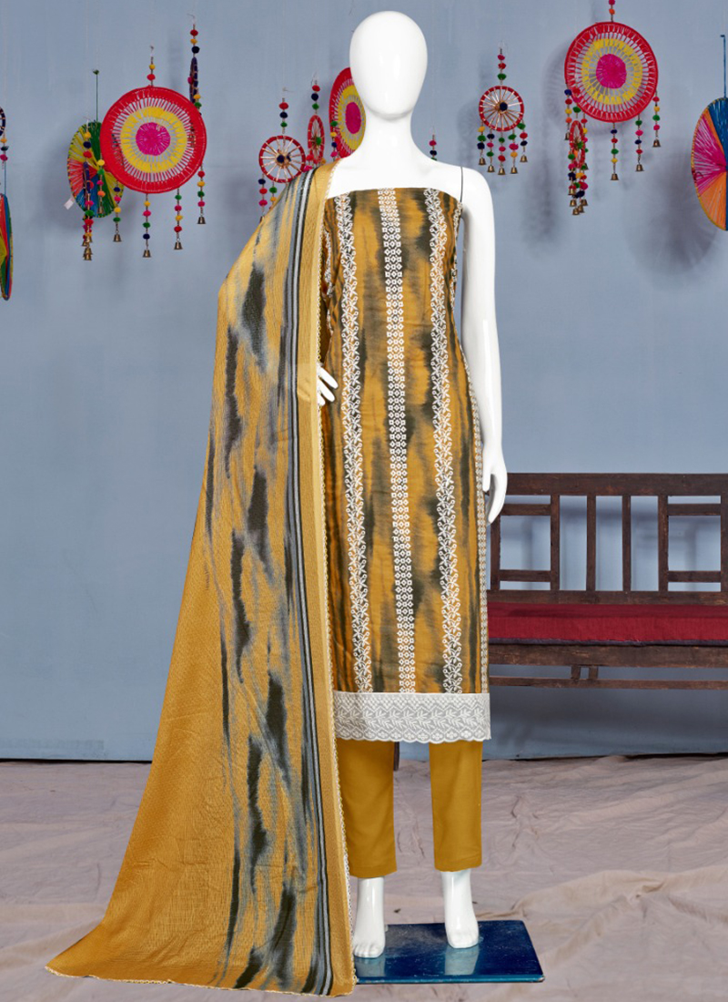 DodgerBlue cotton dress material design with chiffon dupatta | Kiran's  Boutique