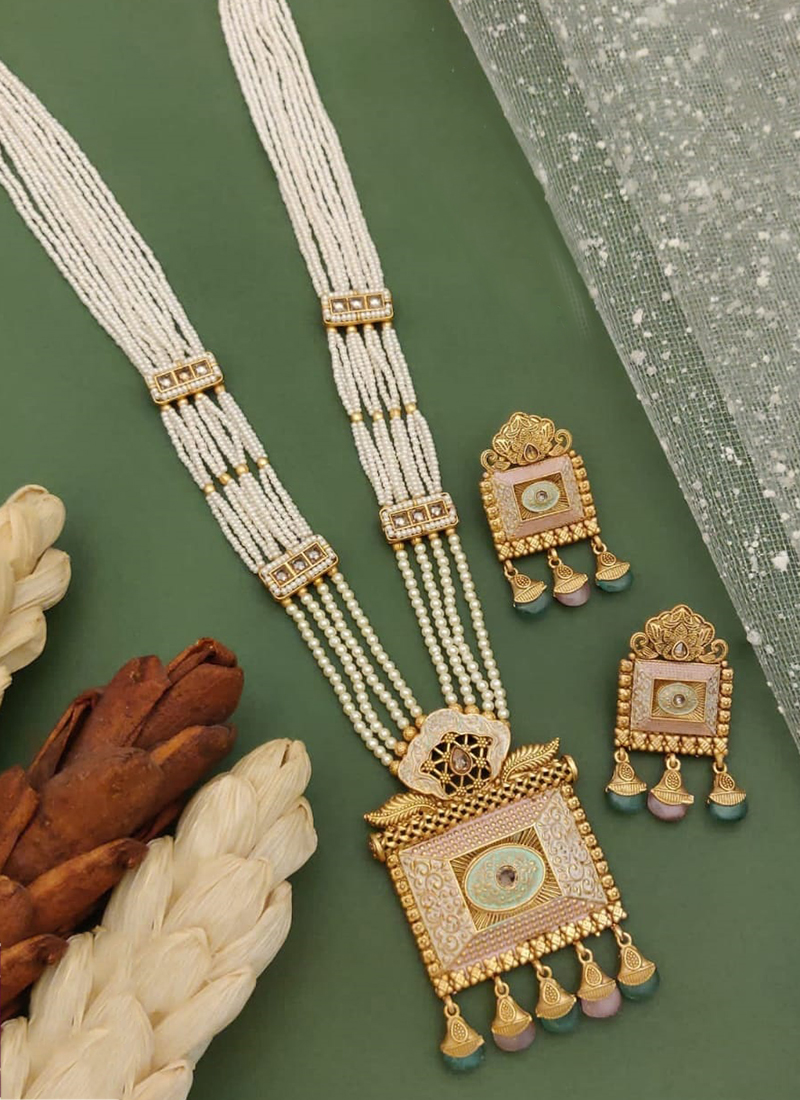 Antique Gold Long Necklace Set With Jhumka Earring Online