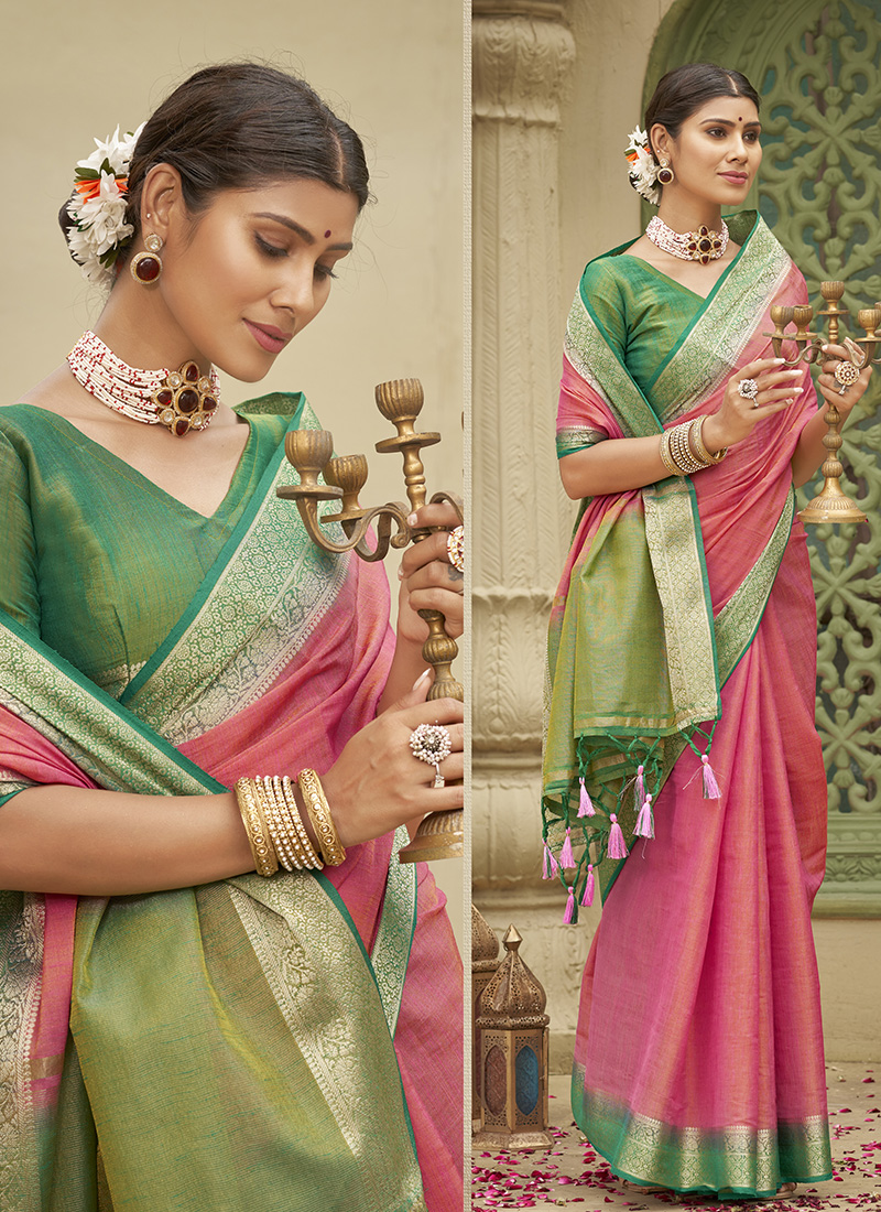 Pink Tussar Silk Saree – Deeva - The Online Saree Store