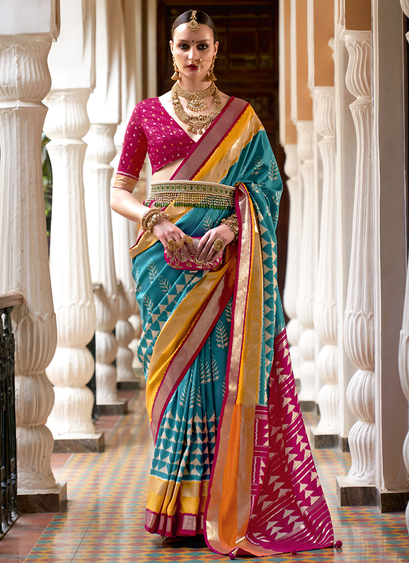 Buy Firozi Pure Silk Traditional Wear Weaving Saree Online From ...