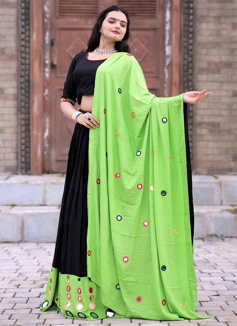 Green Festive Wear Woven Brocade Lehenga Choli