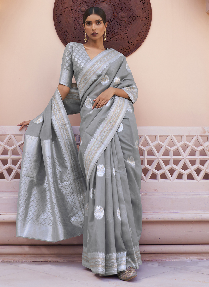 Buy Baby Pink Pure Cross Weave Pure Plain Cotton Linen Saree-UNM75280  Online at Unnatisilks.com|UNM75280