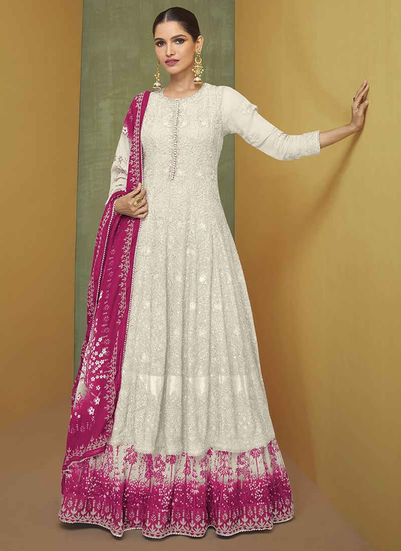 Buy White color faux georgette sequins embroidery gown at
