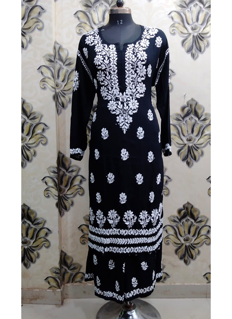 Buy Bottle Green Lucknowi Work Modal Cotton Kurti With Palazzo Online-as247.edu.vn