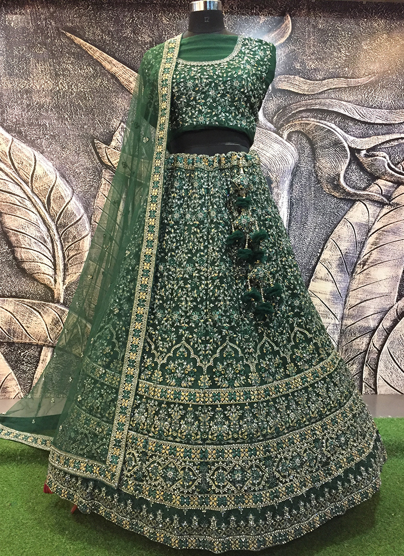 Ladies Sangeet Circular Lehenga in Forest Green | Heenastyle