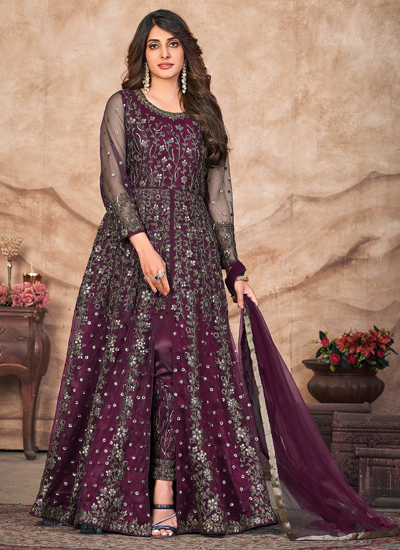 Buy Cream Embroidery Net Anarkali Suit Party Wear Online at Best Price |  Cbazaar